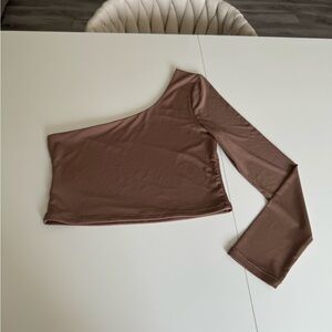 Nude Double Lined One Shoulder Long Sleeve